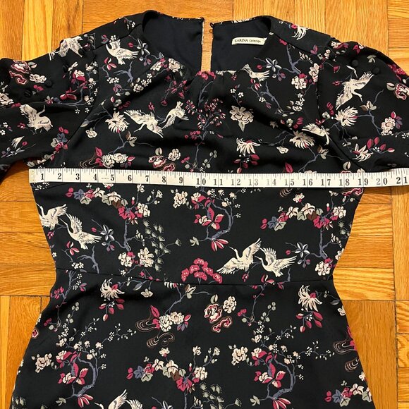 Dark Blue Crane & Blossom Print Midi Dress – Size 48 (fits like a L) - Picture 9 of 11